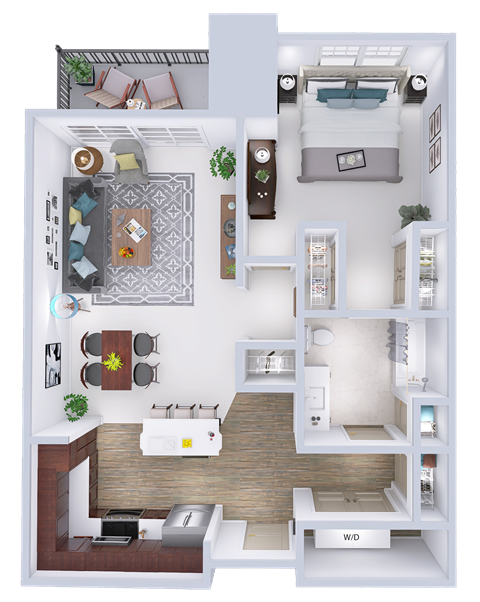 Floor plan for 1 bed, 1 bath, 834 sqft